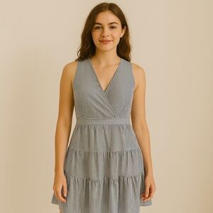 Tommy Hilfiger Textured Stripe Tiered Fit & Flare Dress – Size 14 – NWT